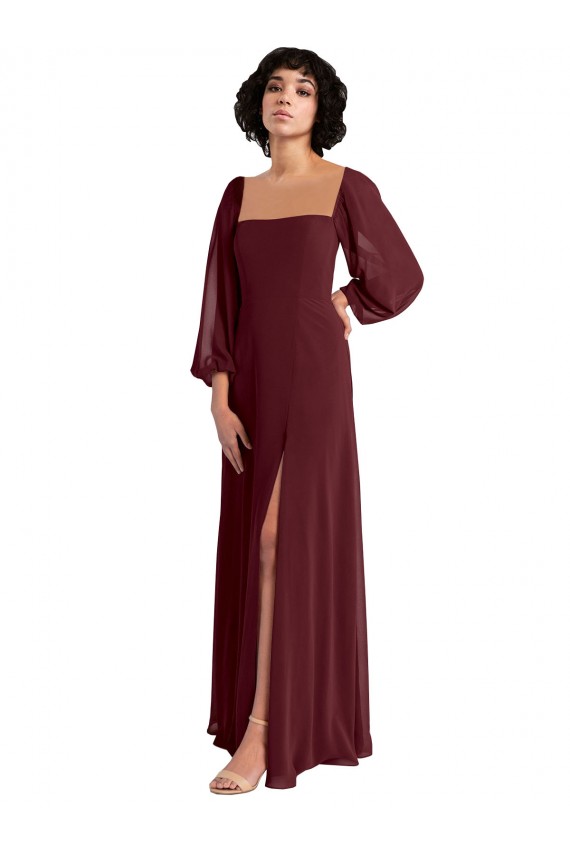 Long Sleeves Square Neck A-Line Chiffon Bridesmaid Dress / Evening Dress Worcester