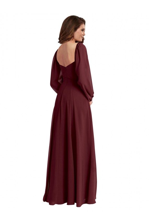 Long Sleeves Square Neck A-Line Chiffon Bridesmaid Dress / Evening Dress Worcester