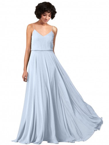 Low Back Light Sky Blue Sleeveless Spaghetti Straps A-Line Soft Chiffon Formal Dress / Bridesmaid Dress Worcester