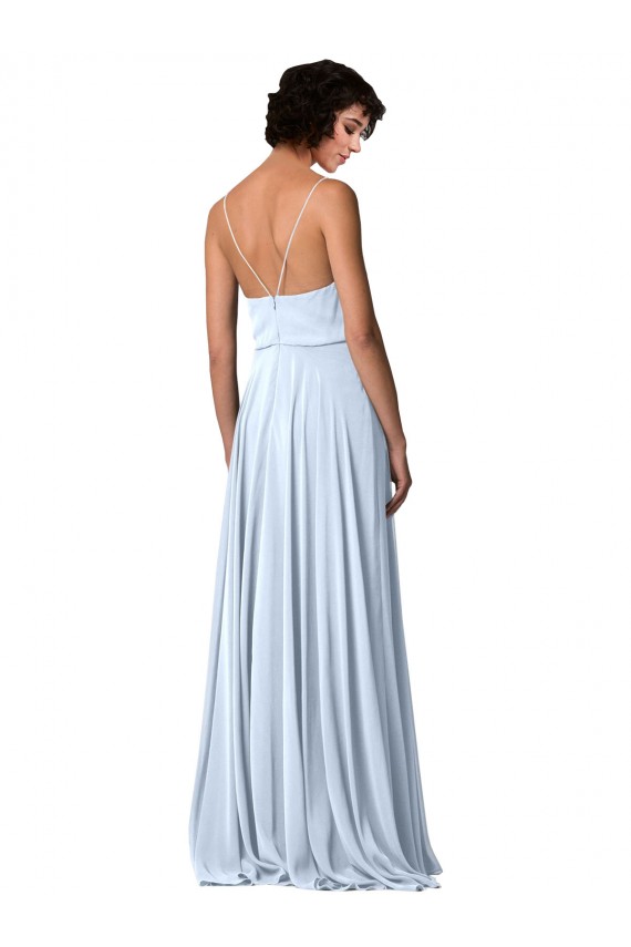 Low Back Light Sky Blue Sleeveless Spaghetti Straps A-Line Soft Chiffon Formal Dress / Bridesmaid Dress Worcester