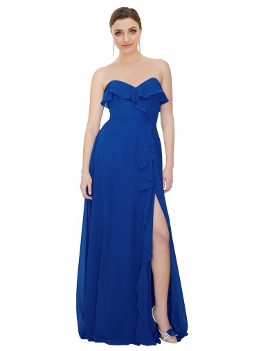 Royal Blue Sleeveless Sweetheart A-Line Soft Chiffon Bridesmaid Dress Worcester