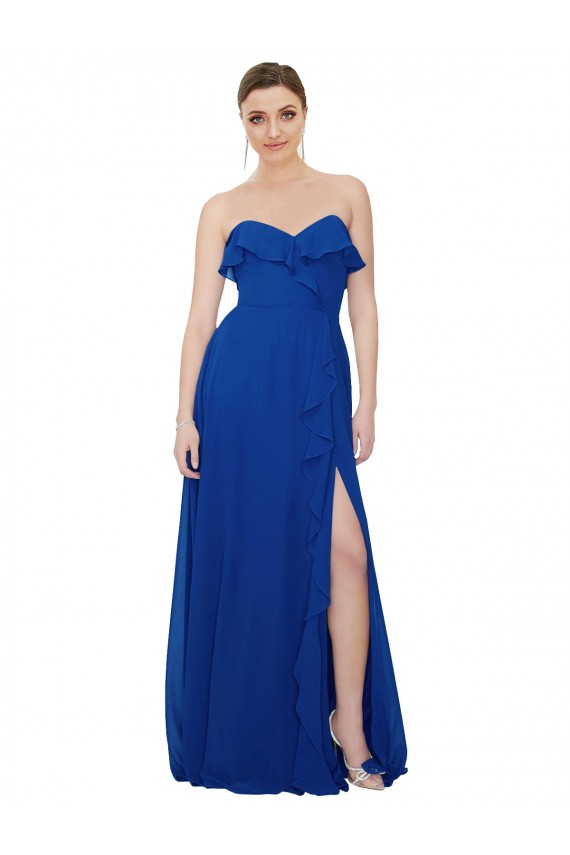 Royal Blue Sleeveless Sweetheart A-Line Soft Chiffon Bridesmaid Dress Worcester