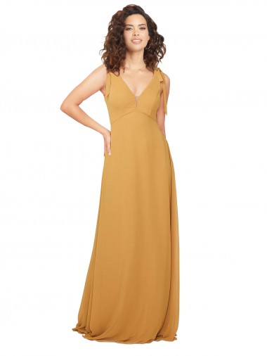 Keyhole Back Saffron Sleeveless V-Neck A-Line Soft Chiffon Bridesmaid Dress Worcester