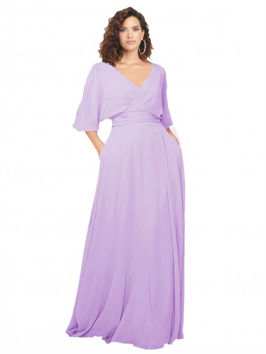 Low Back Half Sleeves V-Neck A-Line Lxue Chiffon Bridesmaid Dress Worcester