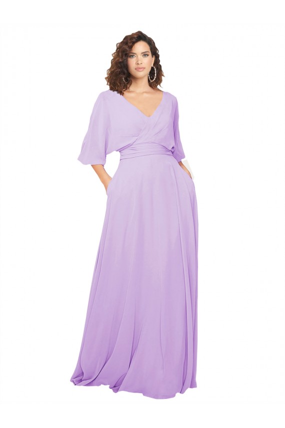 Low Back Half Sleeves V-Neck A-Line Lxue Chiffon Bridesmaid Dress Worcester