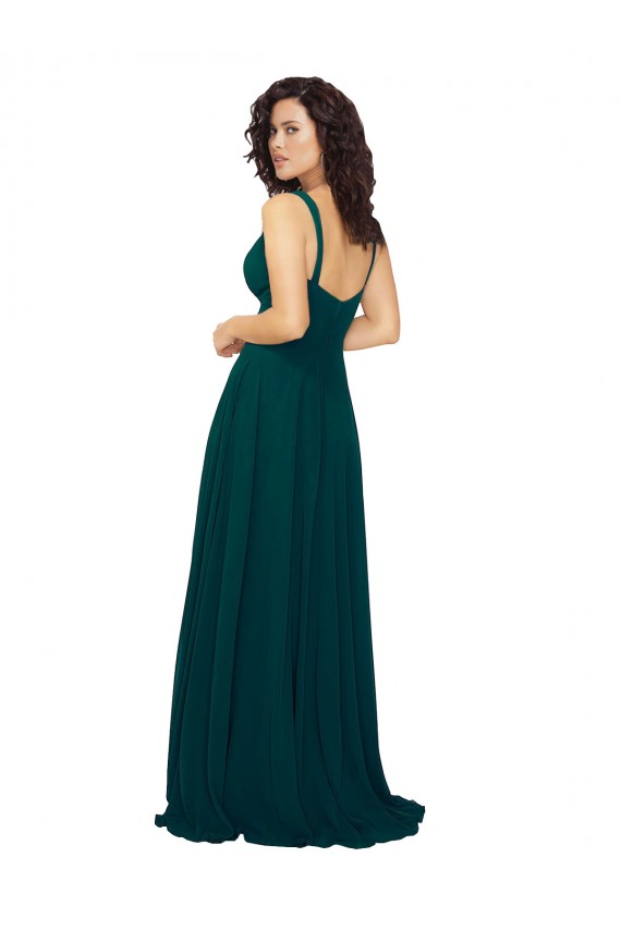 Low Back Hunter Sleeveless V-Neck A-Line Soft Chiffon Bridesmaid Dress Worcester