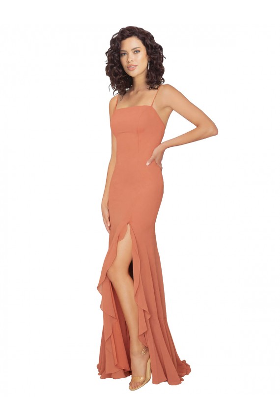 V-Back Sleeveless Square Neck A-Line Soft Chiffon Bridesmaid Dress Worcester