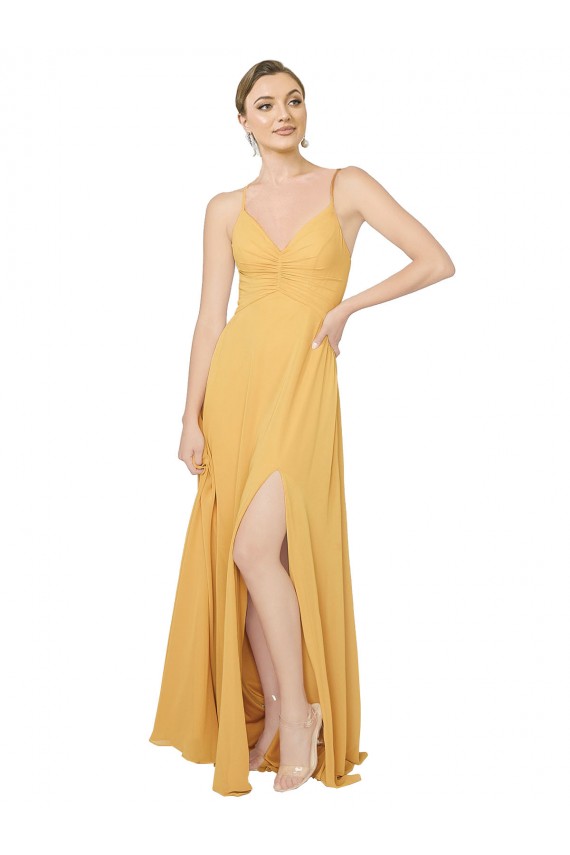 Open Back Sleeveless V-Neck A-Line Chiffon Bridesmaid Dress / Evening Dress Worcester