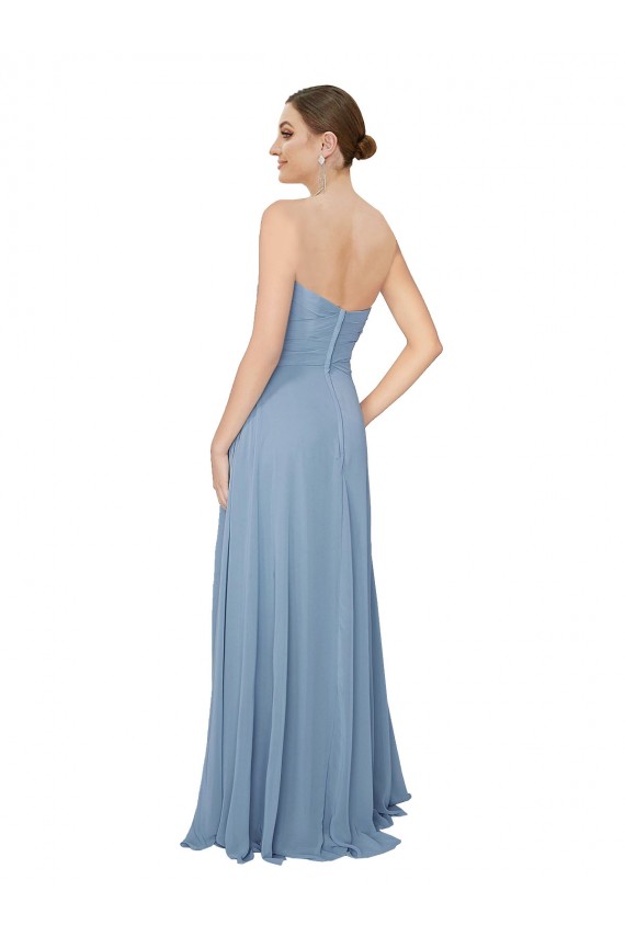 Low Back Dusty Blue Sleeveless Sweetheart A-Line Chiffon Bridesmaid Dress / Evening Dress Worcester