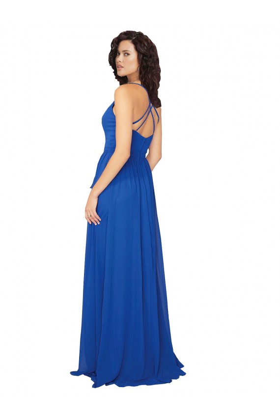 Criss Cross Back Royal Blue Sleeveless V-Neck A-Line Soft Chiffon Evening Dress / Bridesmaid Dress Worcester