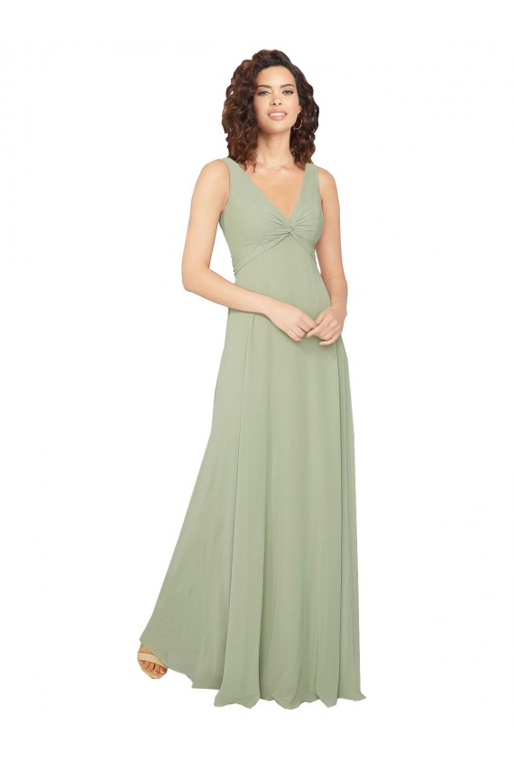 V-Back Sage Sleeveless V-Neck A-Line Chiffon Bridesmaid Dress / Evening Dress Worcester