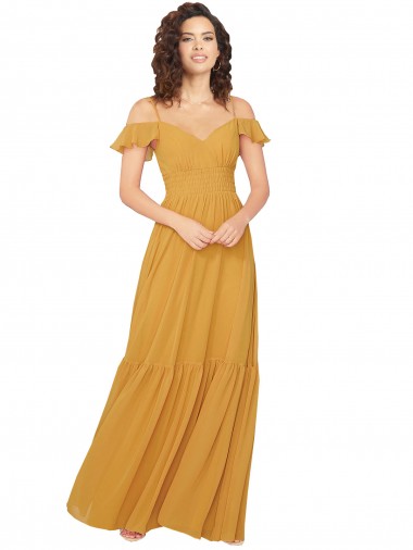 Keyhole Back Cold Shoulder V-Neck A-Line Soft Chiffon Bridesmaid Dress Worcester