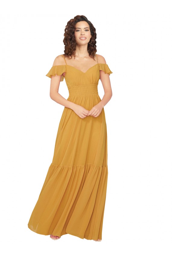 Keyhole Back Cold Shoulder V-Neck A-Line Soft Chiffon Bridesmaid Dress Worcester