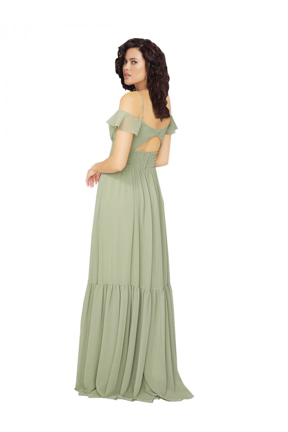 Keyhole Back Cold Shoulder V-Neck A-Line Soft Chiffon Bridesmaid Dress Worcester