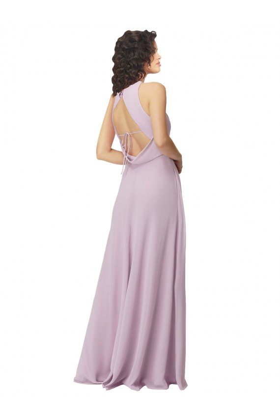 Keyhole Back Pink Glow Sleeveless Halter Neck A-Line Soft Chiffon Bridesmaid Dress Worcester