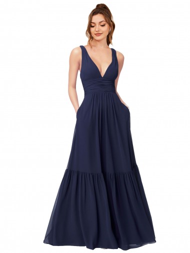 V-Back Sleeveless V-Neck A-Line Chiffon Evening Gowns / Bridesmaid Dress Worcester