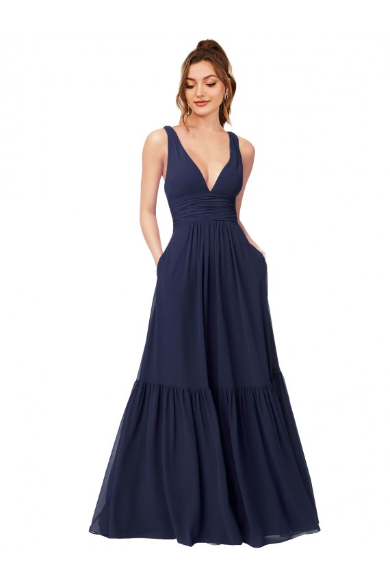 V-Back Sleeveless V-Neck A-Line Chiffon Evening Gowns / Bridesmaid Dress Worcester