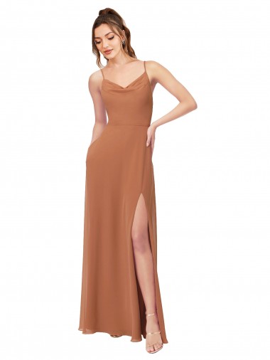Low Back Sleeveless Cowl Neck A-Line Soft Chiffon Bridesmaid Dress Worcester