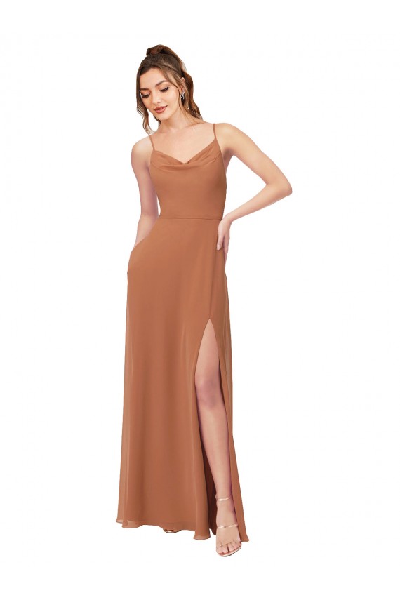 Low Back Sleeveless Cowl Neck A-Line Soft Chiffon Bridesmaid Dress Worcester