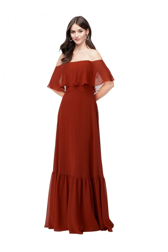 Short Flutter Sleeves Off the Shoulder A-Line Soft Chiffon Bridesmaid Dress Worcester