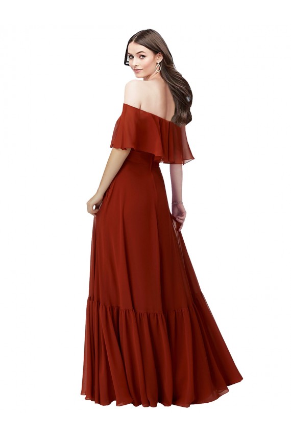 Short Flutter Sleeves Off the Shoulder A-Line Soft Chiffon Bridesmaid Dress Worcester