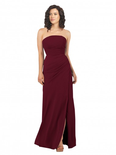 Burgundy Sleeveless Strapless Sheath Soft Chiffon Bridesmaid Dress Worcester