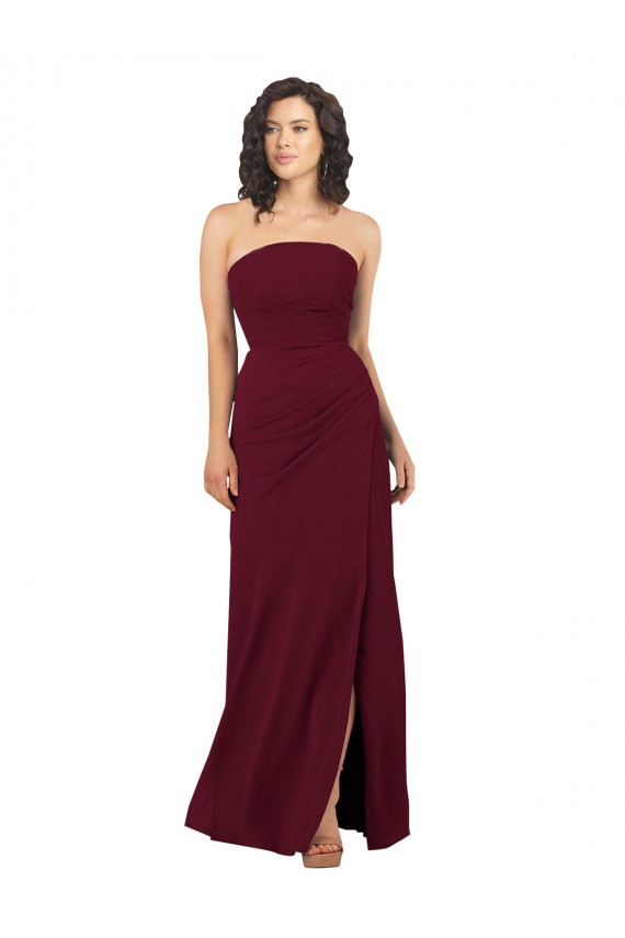 Burgundy Sleeveless Strapless Sheath Soft Chiffon Bridesmaid Dress Worcester
