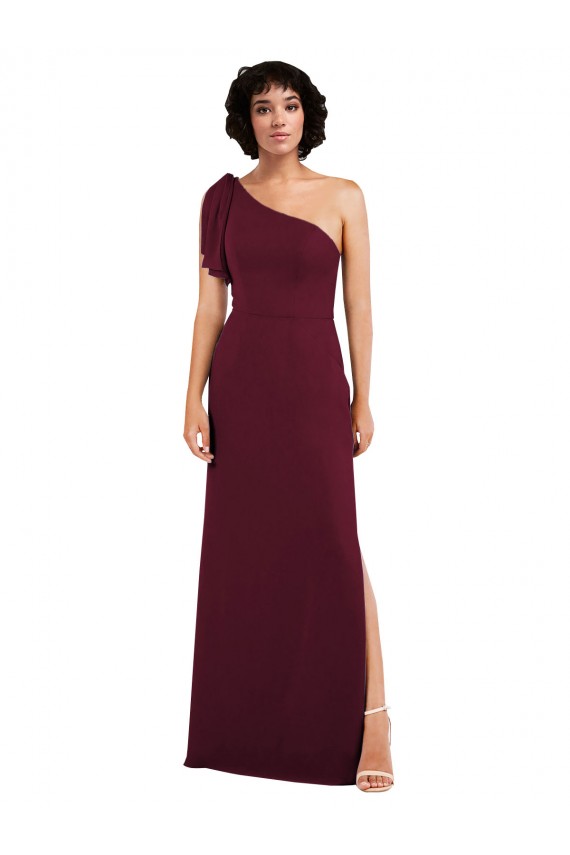 Burgundy Sleeveless One Shoulder A-Line Soft Chiffon Formal Evening Gown / Bridesmaid Dress Worcester