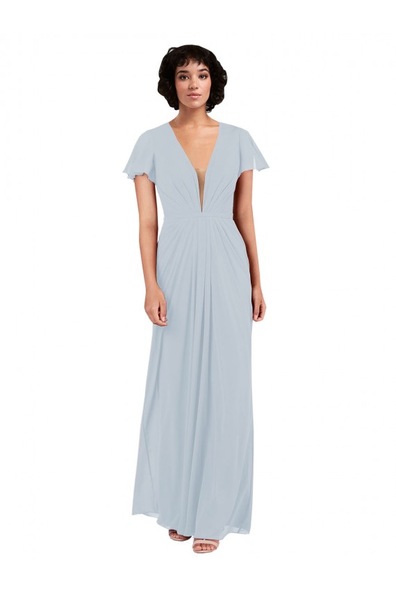 Cap Sleeves V-Neck A-Line Soft Chiffon Bridesmaid Dress / Formal Dress Worcester