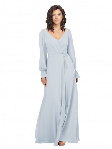 Long Sleeves V-Neck A-Line Soft Chiffon Formal Dress / Bridesmaid Dress Worcester