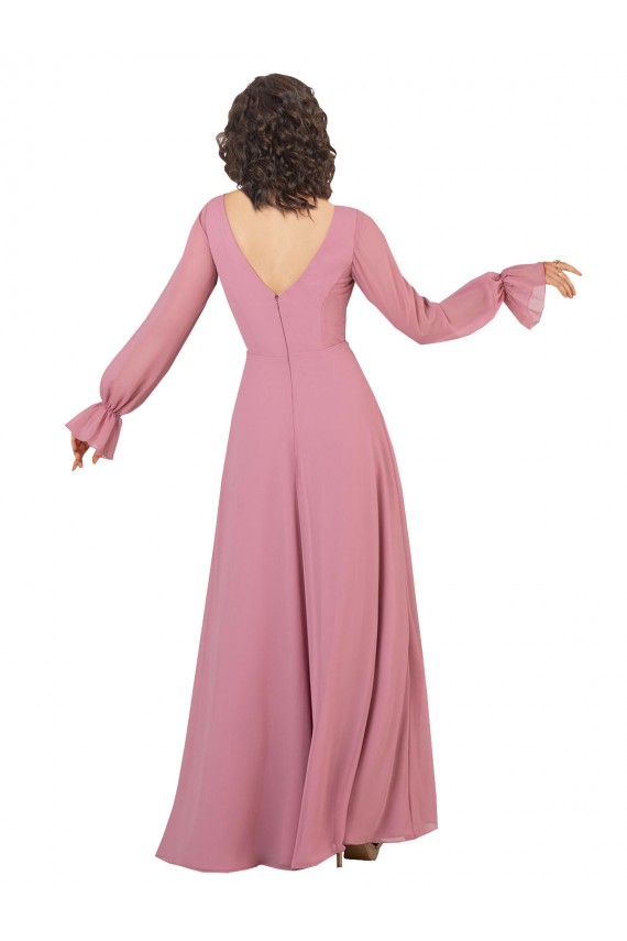 Long Sleeves V-Neck A-Line Soft Chiffon Formal Dress / Bridesmaid Dress Worcester