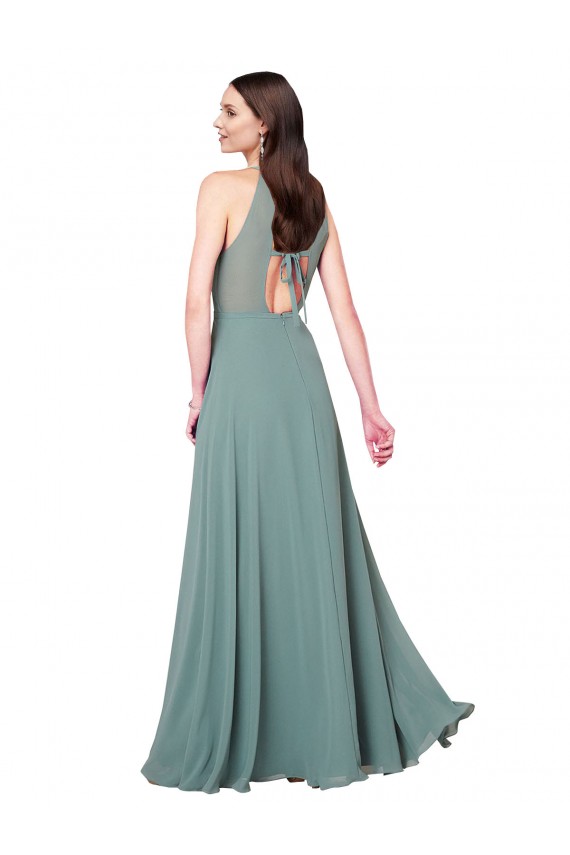 Keyhole Back Dark Lavender Sleeveless Halter Neck A-Line Chiffon Bridesmaid Dress / Evening Dress Worcester