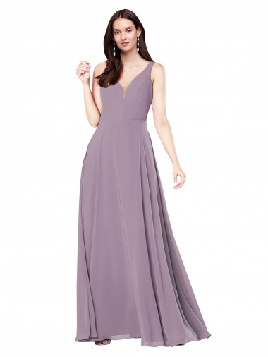 Low Back Sleeveless V-Neck Sheath Soft Chiffon Formal Evening Gown / Bridesmaid Dress Worcester