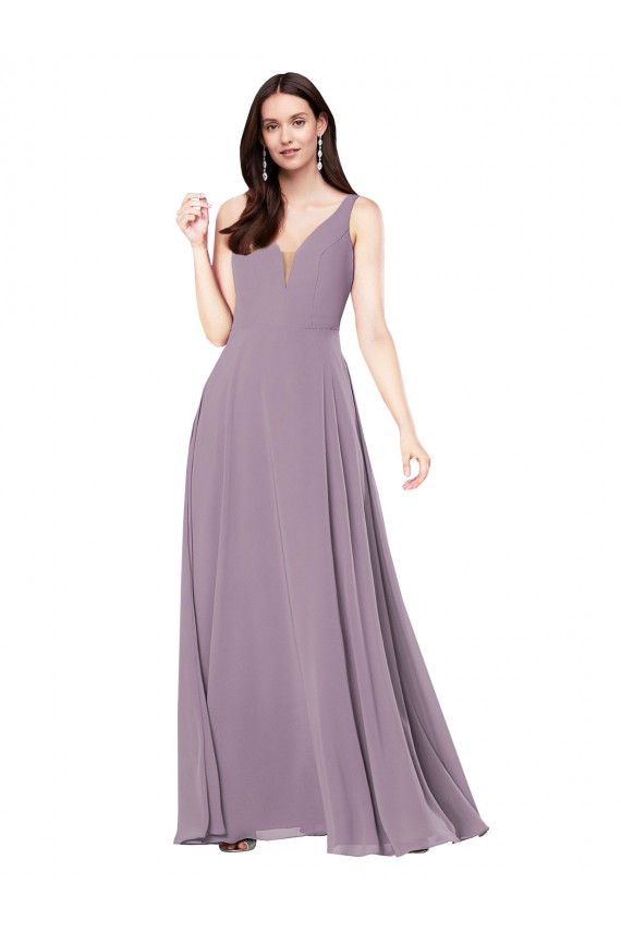 Low Back Sleeveless V-Neck Sheath Soft Chiffon Formal Evening Gown / Bridesmaid Dress Worcester