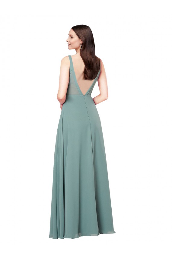Low Back Sleeveless V-Neck Sheath Soft Chiffon Formal Evening Gown / Bridesmaid Dress Worcester