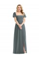 Puff Sleeves Square Neck A-Line Soft Chiffon Semi Formal Evening Dress / Bridesmaid Dress Worcester