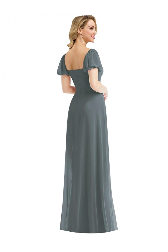 Puff Sleeves Square Neck A-Line Soft Chiffon Semi Formal Evening Dress / Bridesmaid Dress Worcester