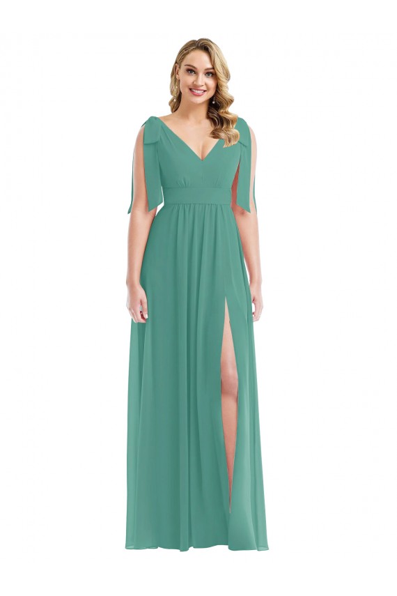 V-Back Icelandic Silver Sleeveless V-Neck A-Line Soft Chiffon Semi Formal Evening Dress / Bridesmaid Dress Worcester