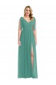 V-Back Icelandic Silver Sleeveless V-Neck A-Line Soft Chiffon Semi Formal Evening Dress / Bridesmaid Dress Worcester