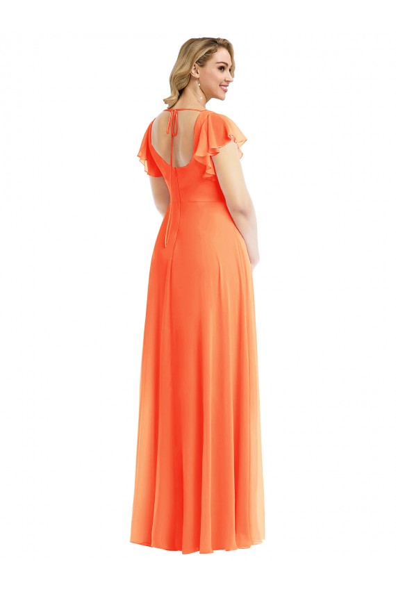 Open Back Flutter Sleeves Square Neck A-Line Soft Chiffon Semi Formal Evening Dress / Bridesmaid Dress Worcester