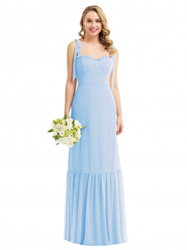 Light Sky Blue Sleeveless Spaghetti Straps A-Line Soft Chiffon Semi Formal Evening Dress / Bridesmaid Dress Worcester
