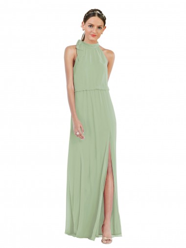 Sleeveless High Neck A-Line Soft Chiffon Semi Formal Evening Dress / Bridesmaid Dress Worcester