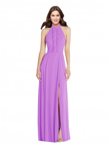Backless Sleeveless Halter Neck A-Line Soft Chiffon Formal Evening Gown / Bridesmaid Dress Worcester