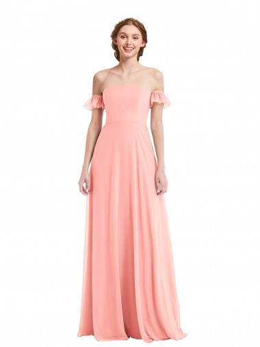 Flutter Sleeves Off the Shoulder A-Line Soft Chiffon Semi Formal Evening Dress / Bridesmaid Dress Worcester