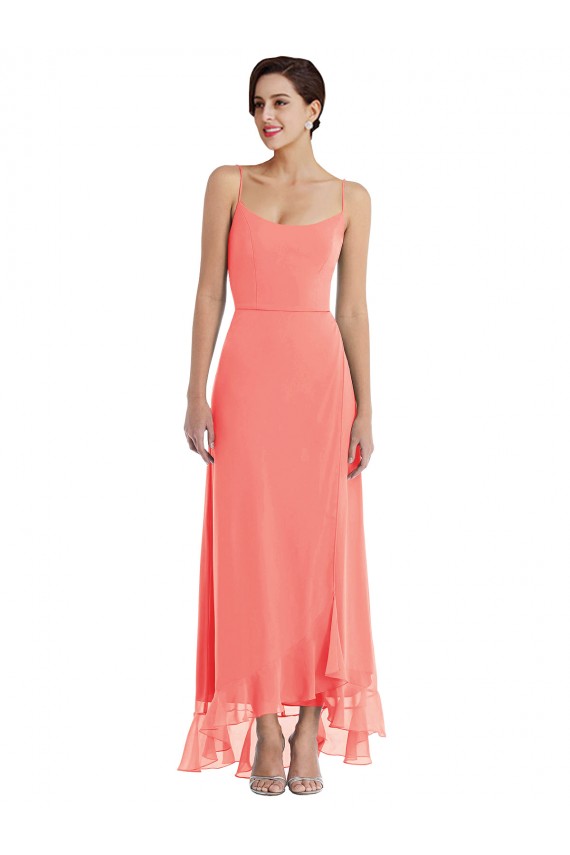 Sleeveless Spaghetti Straps A-Line Soft Chiffon High Low Bridesmaid Dress Worcester