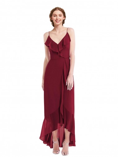 Low Back Sleeveless Spaghetti Straps A-Line Soft Chiffon High Low Evening Gown / Bridesmaid Dress Worcester