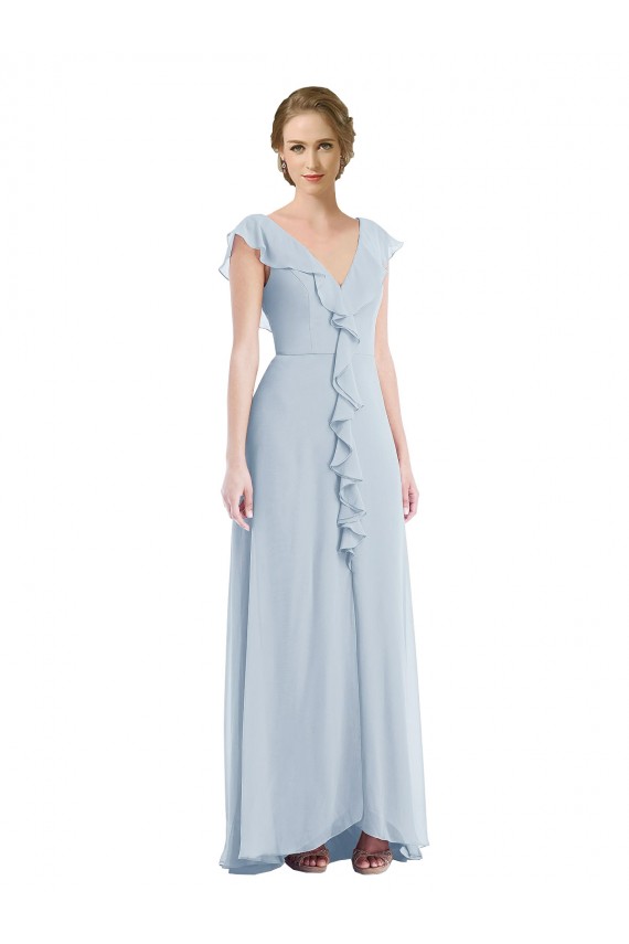 V-Back Sea Glass Sleeveless V-Neck A-Line Soft Chiffon Black Tie Evening Gown / Bridesmaid Dress Worcester