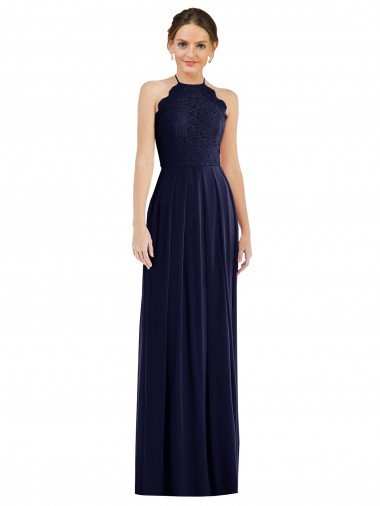 Open Back Dark Navy Sleeveless Halter Neck A-Line Soft Chiffon Semi Formal Evening Dress / Bridesmaid Dress Worcester