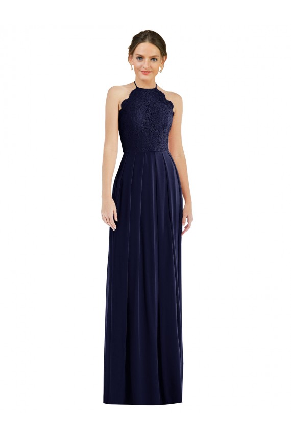 Open Back Dark Navy Sleeveless Halter Neck A-Line Soft Chiffon Semi Formal Evening Dress / Bridesmaid Dress Worcester