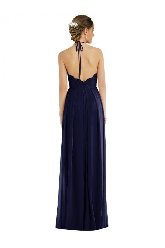 Open Back Dark Navy Sleeveless Halter Neck A-Line Soft Chiffon Semi Formal Evening Dress / Bridesmaid Dress Worcester